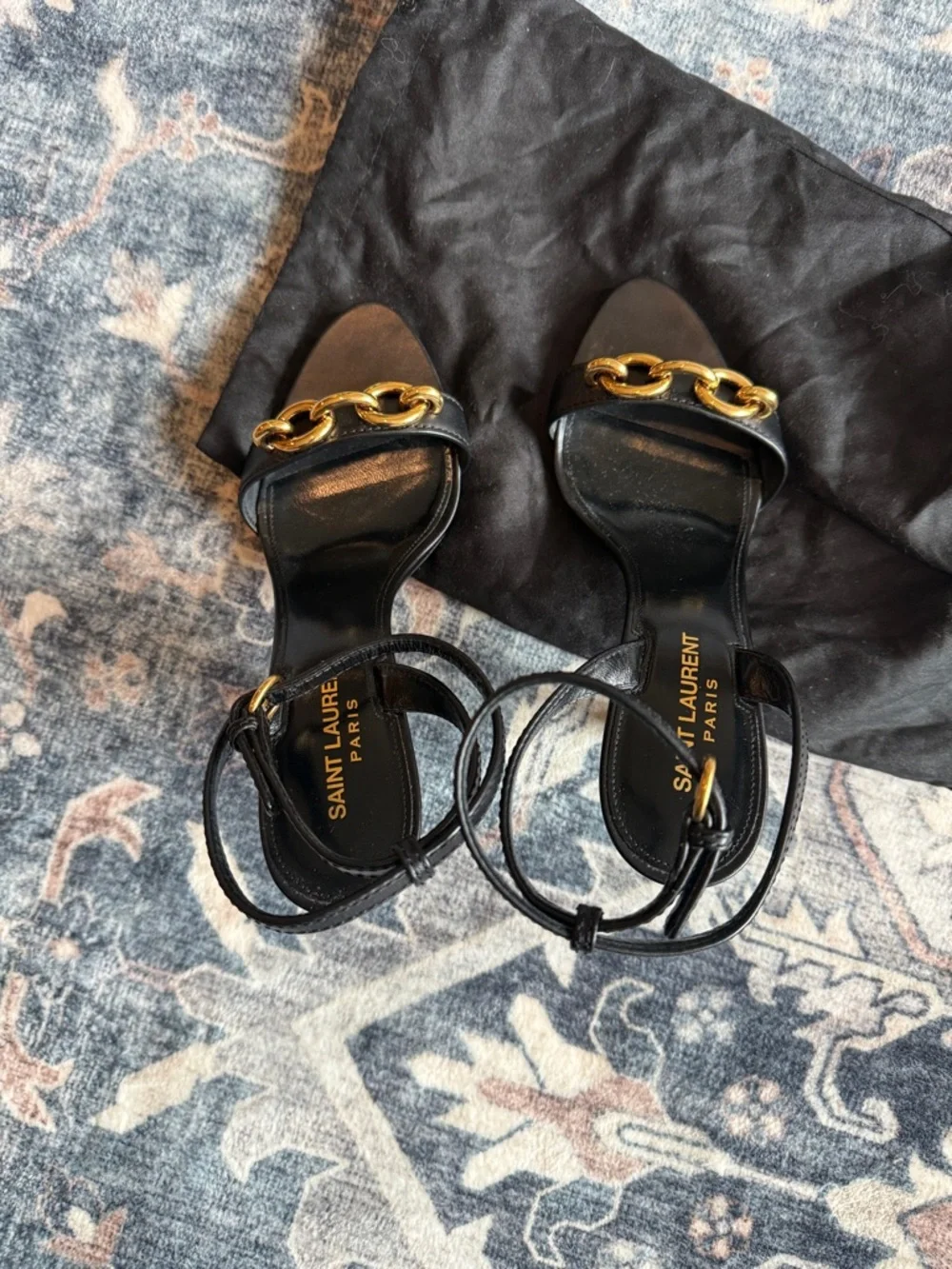 Saint Laurent Le Maillon 95 Sandals in black calf leather.  37.5 - Picture 13 of 14